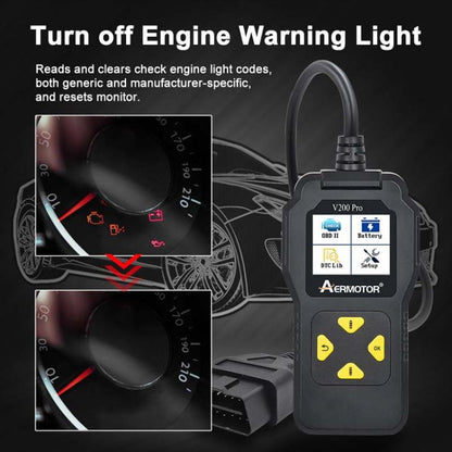 AERMOTOR V200PRO Car Troubleshooter Engine Inspection Scanner Readout Card ELM327 Battery Inspection Tool(Black)