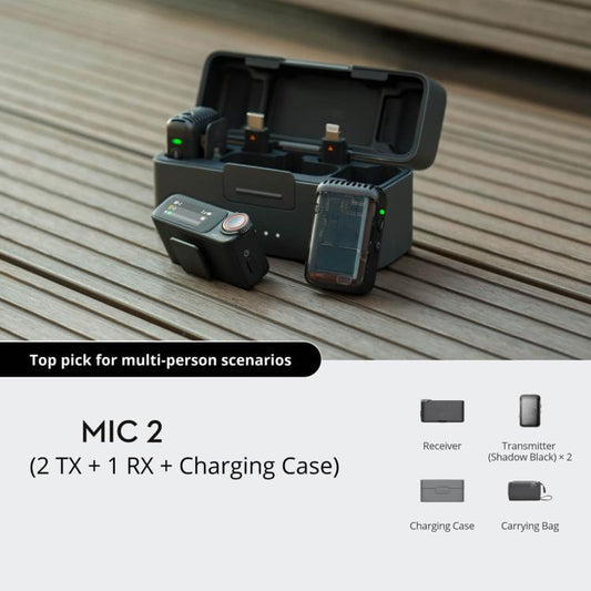 Émetteurs 2 TX + Récepteur 1 RX + Boîtier de recharge d'origine pour DJI Mic 2