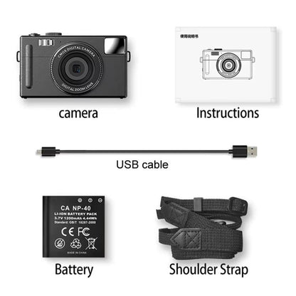 AMKOV CD-R1 24MP HD Pixel Shooting Student Camera 1080P Video Recording CCD Photo Video HD Camera(Black)