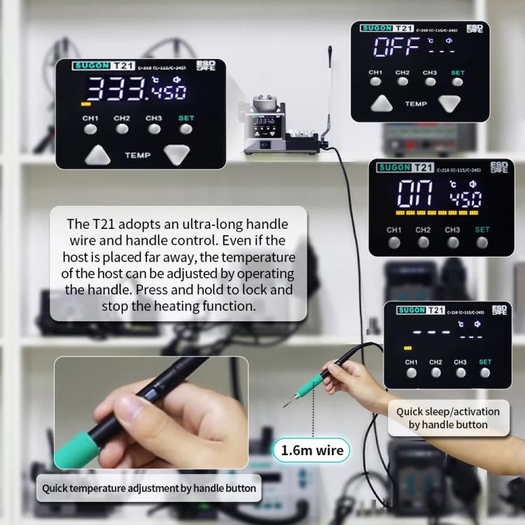 SUGON T21 Constant Temperature Soldering Station 120W High Power Soldering Iron With I/IS/K Tip Nozzle, Spec: 115 Handle(US Plug)