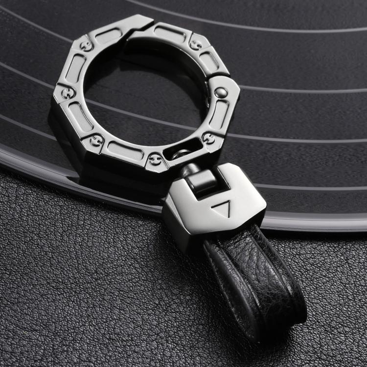 Hallmo Business Zinc Alloy Top-Layer Cowhide Key Chain Car Key Anti-Lost Pendant(Black)