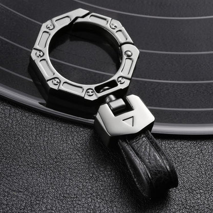 Hallmo Business Zinc Alloy Top-Layer Cowhide Key Chain Car Key Anti-Lost Pendant(Black)