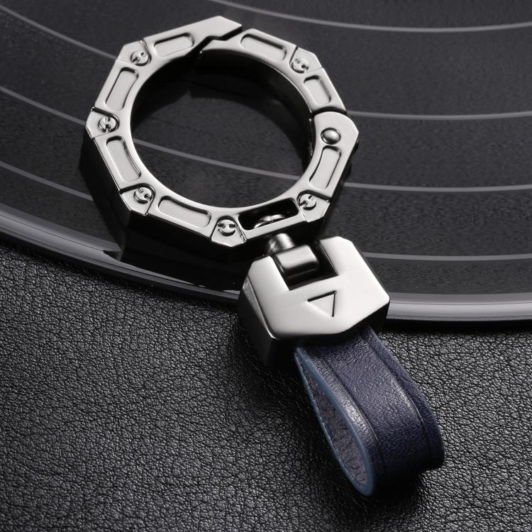Hallmo Business Zinc Alloy Top-Layer Cowhide Key Chain Car Key Anti-Lost Pendant(Blue)