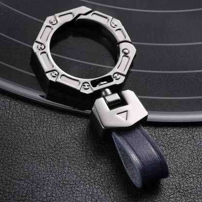 Hallmo Business Zinc Alloy Top-Layer Cowhide Key Chain Car Key Anti-Lost Pendant(Blue)