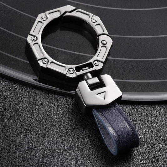 Hallmo Business Zinc Alloy Top-Layer Cowhide Key Chain Car Key Anti-Lost Pendant(Blue)