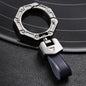 Hallmo Business Zinc Alloy Top-Layer Cowhide Key Chain Car Key Anti-Lost Pendant(Blue)