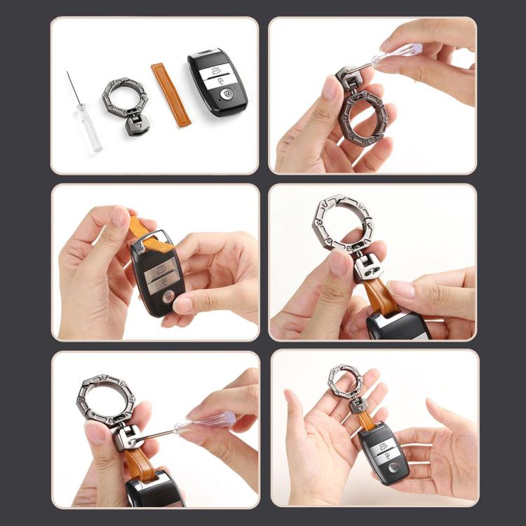 Hallmo Business Zinc Alloy Top-Layer Cowhide Key Chain Car Key Anti-Lost Pendant(Red)