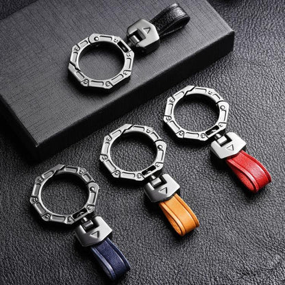 Hallmo Business Zinc Alloy Top-Layer Cowhide Key Chain Car Key Anti-Lost Pendant(Brown)