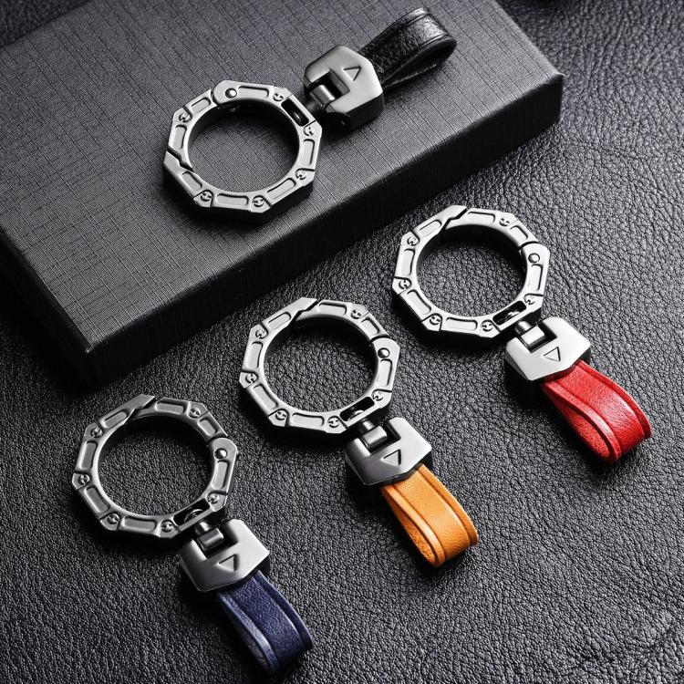 Hallmo Business Zinc Alloy Top-Layer Cowhide Key Chain Car Key Anti-Lost Pendant(Blue)