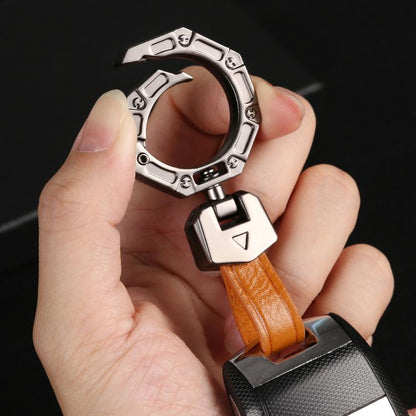 Hallmo Business Zinc Alloy Top-Layer Cowhide Key Chain Car Key Anti-Lost Pendant(Black)
