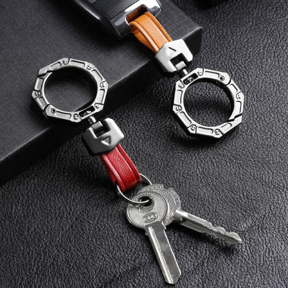 Hallmo Business Zinc Alloy Top-Layer Cowhide Key Chain Car Key Anti-Lost Pendant(Black)