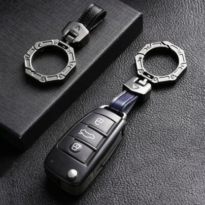 Hallmo Business Zinc Alloy Top-Layer Cowhide Key Chain Car Key Anti-Lost Pendant(Red)