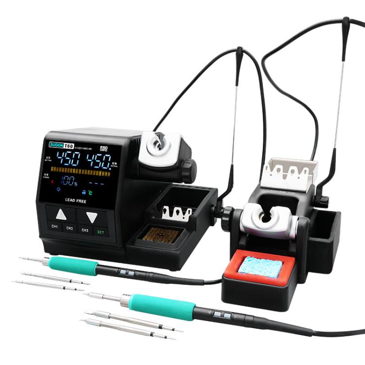 SUGON T60+TJ8+210/245 Handle+I/K/IS Tips x 6 Precision Soldering Station Soldering Iron Set Cell Phone Repair Soldering Tool(EU Plug)