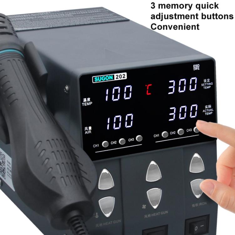 SUGON 202 2 In 1 Soldering Iron Dual Display Cell Phone Repair Hot Air Thermostat Soldering Station Combination Set EU Plug