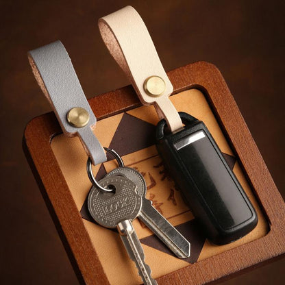 Hallmo Universal Cowhide Handmade Lanyard Keychain Car Remote Control Pendant(Dark Blue)