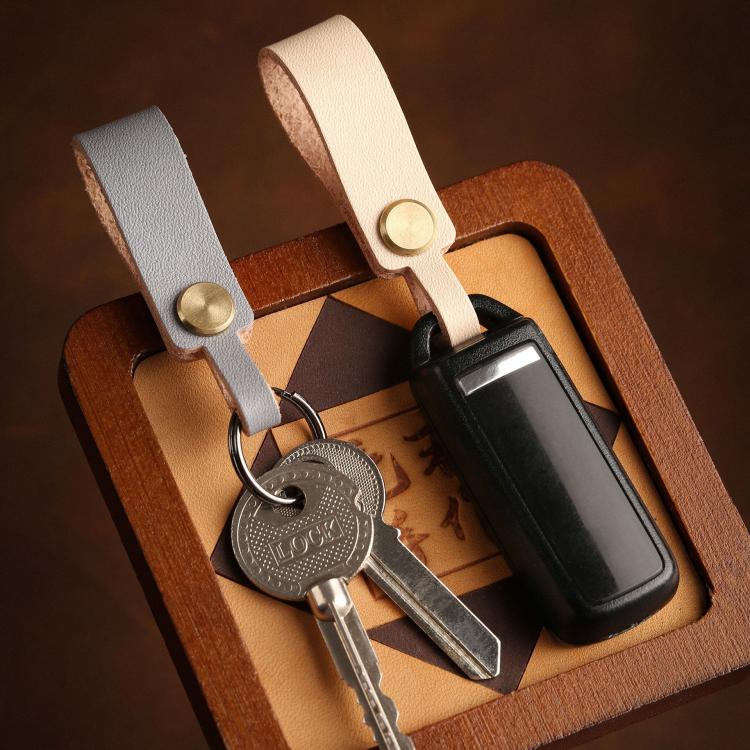 Hallmo Universal Cowhide Handmade Lanyard Keychain Car Remote Control Pendant(Brown)