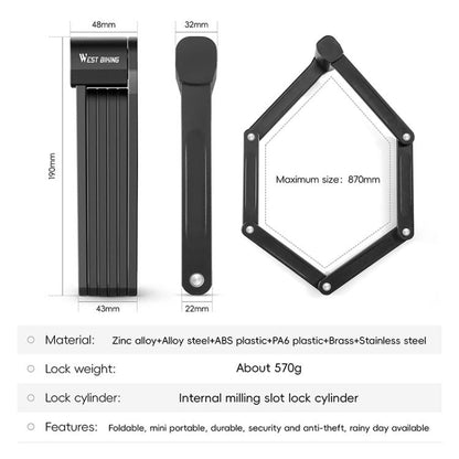 WEST BIKING Bicycle Folding Lock Anti-theft Equipment For Cycling(Black)