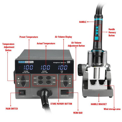 SUGON 8630 Pro Large Wind Power Cell Phone Repair CPU Digital Display Hot Air Soldering Station US Plug