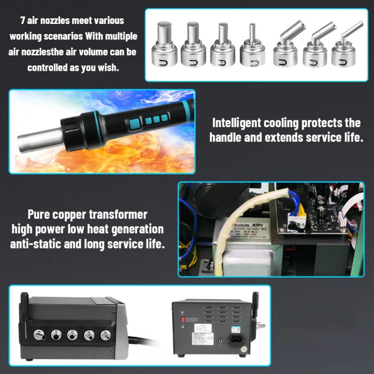 SUGON 8630 Pro Large Wind Power Cell Phone Repair CPU Digital Display Hot Air Soldering Station US Plug