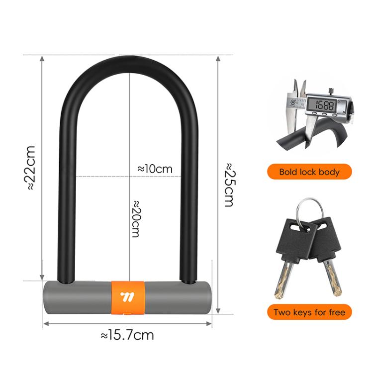 WEST BIKING Bicycle Motorcycle Anti-theft Double-opening U-shaped Mortise Lock(Black Gray)