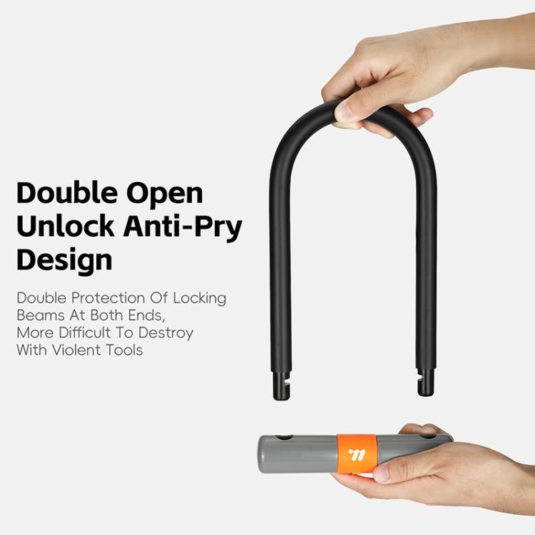 WEST BIKING Bicycle Motorcycle Anti-theft Double-opening U-shaped Mortise Lock(Black Gray)