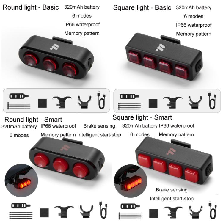 WEST BIKING Bicycle Night Riding Long Endurance Warning Brake Taillight, Style: Square Light Basic