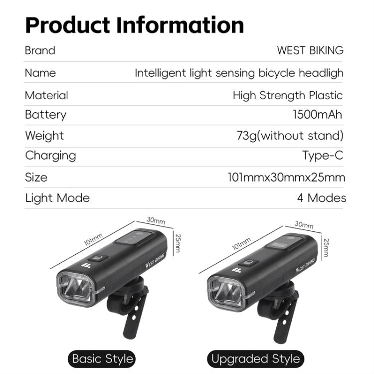 WEST BIKING Bicycle Waterproof TYPE-C Rechargeable High-Brightness Headlight, Style: Regular