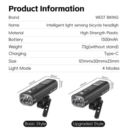 WEST BIKING Bicycle Waterproof TYPE-C Rechargeable High-Brightness Headlight, Style: Regular