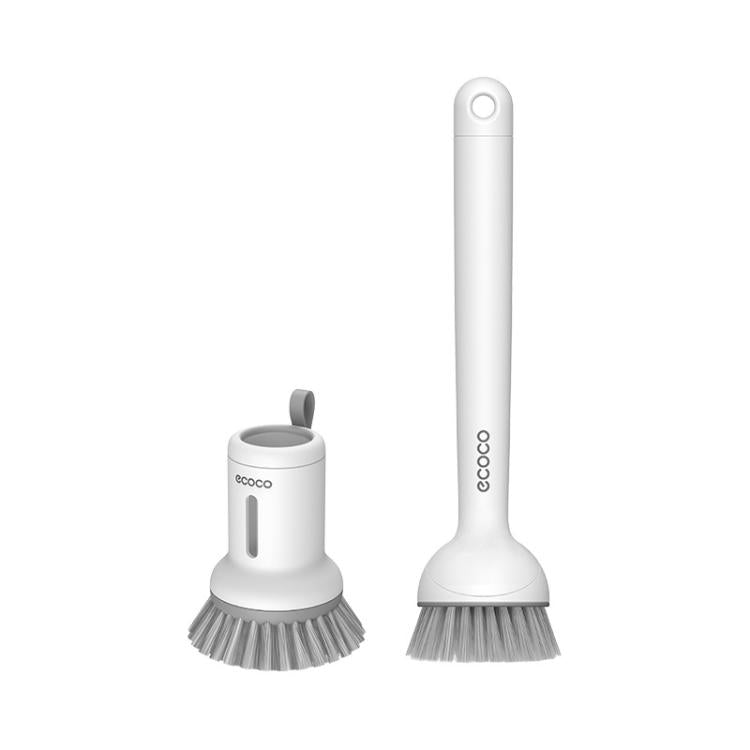 2pcs /Set ecoco Pot Washing Brush Short Handle Squeezeable + Long Handle Rotatable Household Dishwashing Brush(Simple White)