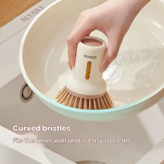 2pcs /Set ecoco Pot Washing Brush Short Handle Squeezeable + Long Handle Rotatable Household Dishwashing Brush(Simple White)
