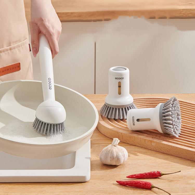 2pcs /Set ecoco Pot Washing Brush Short Handle Squeezeable + Long Handle Rotatable Household Dishwashing Brush(Simple White)