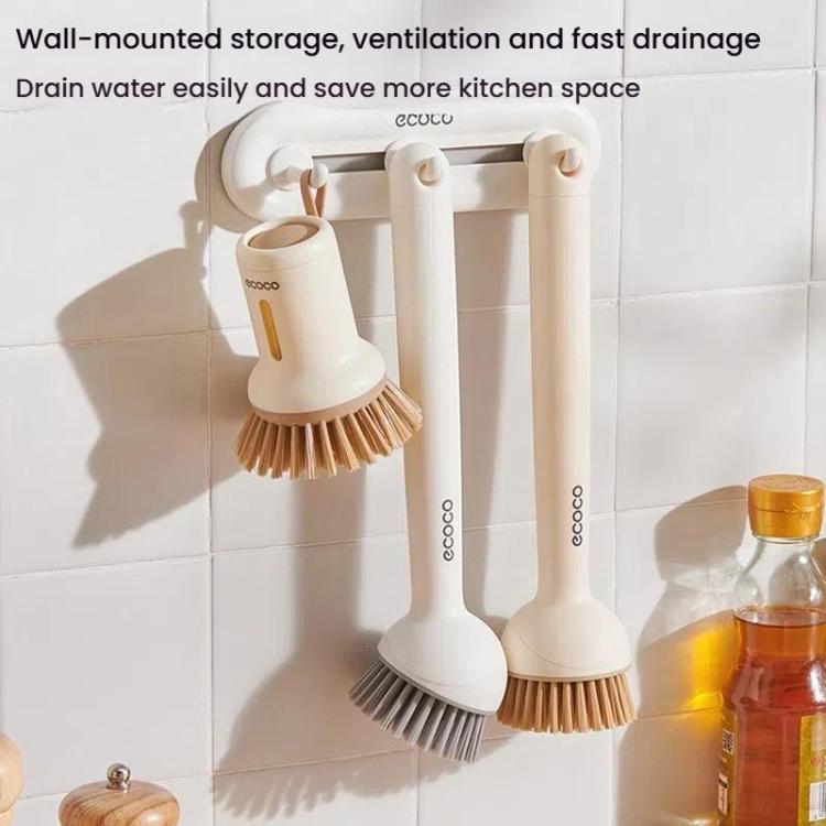 2pcs /Set ecoco Pot Washing Brush Short Handle Squeezeable + Long Handle Rotatable Household Dishwashing Brush(Simple White)