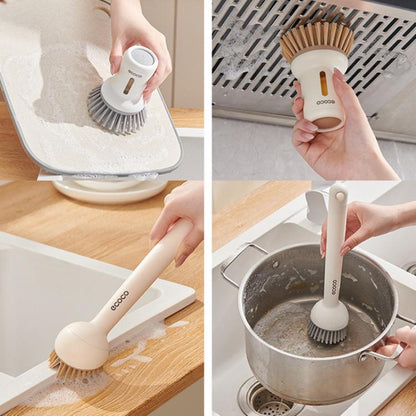 2pcs /Set ecoco Pot Washing Brush Short Handle Squeezeable + Long Handle Rotatable Household Dishwashing Brush(Simple White)