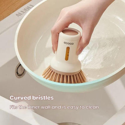 2pcs /Set ecoco Pot Washing Brush Short Handle Squeezeable + Long Handle Rotatable Household Dishwashing Brush(Simple White)