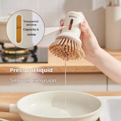 2pcs /Set ecoco Pot Washing Brush Short Handle Squeezeable + Long Handle Rotatable Household Dishwashing Brush(Simple White)