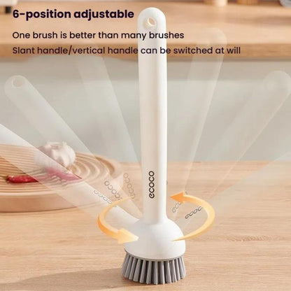 2pcs /Set ecoco Pot Washing Brush Short Handle Squeezeable + Long Handle Rotatable Household Dishwashing Brush(Simple White)