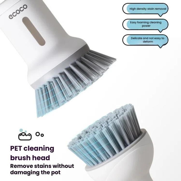 2pcs /Set ecoco Pot Washing Brush Short Handle Squeezeable + Long Handle Rotatable Household Dishwashing Brush(Simple White)