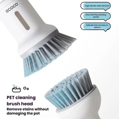 2pcs /Set ecoco Pot Washing Brush Short Handle Squeezeable + Long Handle Rotatable Household Dishwashing Brush(Simple White)