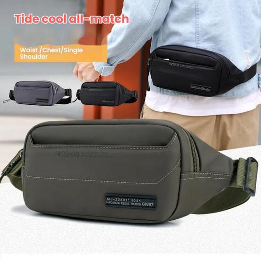 HAOSHUAI Sac Banane de Course Homme Extérieur Sac Poitrine Décontracté Sacoche (Noir)