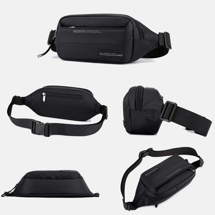 HAOSHUAI Men Outdoor Running Waist Bag Casual Chest Pouch Messenger Bag(Black)