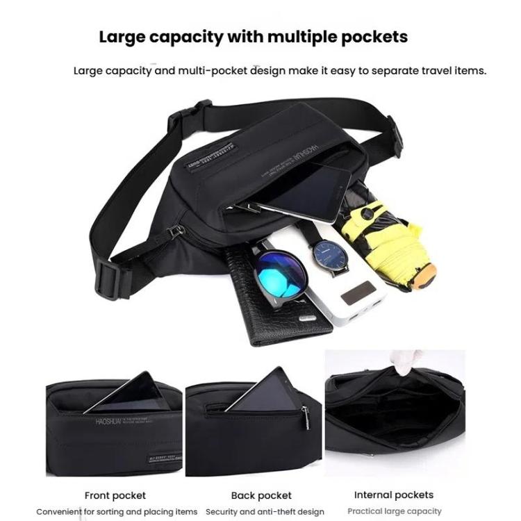 HAOSHUAI Men Outdoor Running Waist Bag Casual Chest Pouch Messenger Bag(Black)
