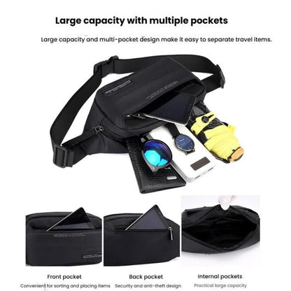 HAOSHUAI Men Outdoor Running Waist Bag Casual Chest Pouch Messenger Bag(Black)