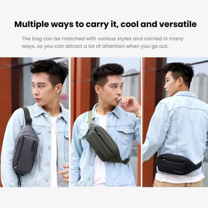 HAOSHUAI Sac Banane de Course Extérieur pour Homme, Sacoche Poitrine Décontractée, Sac Messager (Gris)