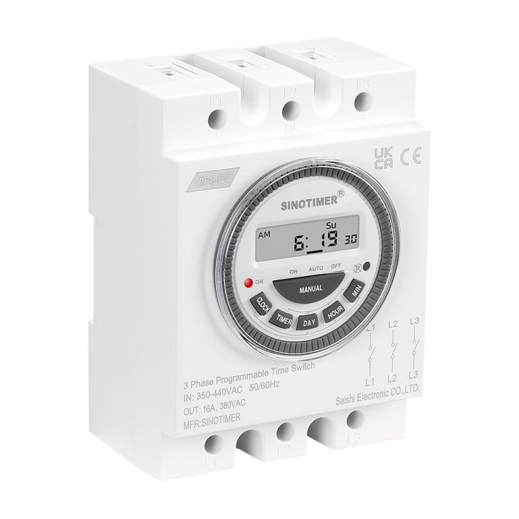 SINOTIMER TM619-380V 16A 3 Phase Timer Switch 7-Day Programmable Minimum Interval 1 Minute