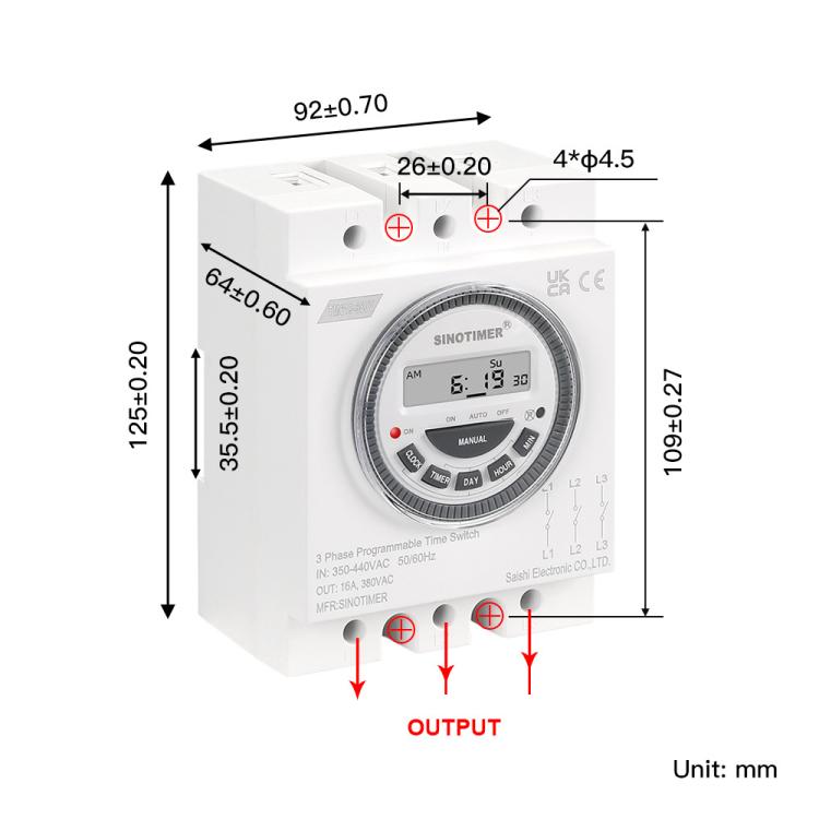 SINOTIMER TM619-380V 16A 3 Phase Timer Switch 7-Day Programmable Minimum Interval 1 Minute