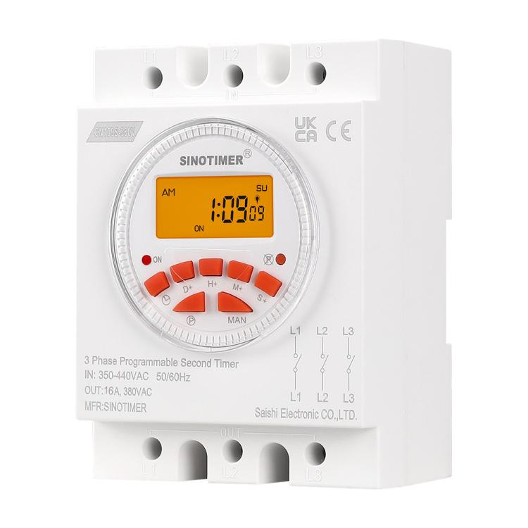 SINOTIMER CN109S-380V 16A  3 Phase Timer Switch 7-Day Programmable Minimum Interval 1s With Backlight