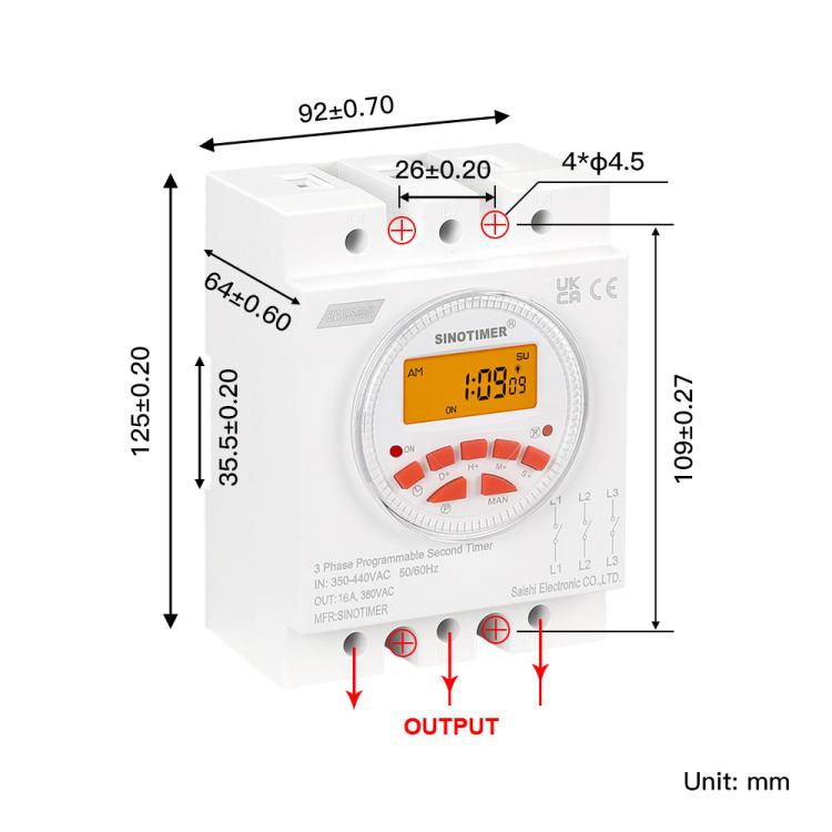 SINOTIMER CN109S-380V 16A  3 Phase Timer Switch 7-Day Programmable Minimum Interval 1s With Backlight