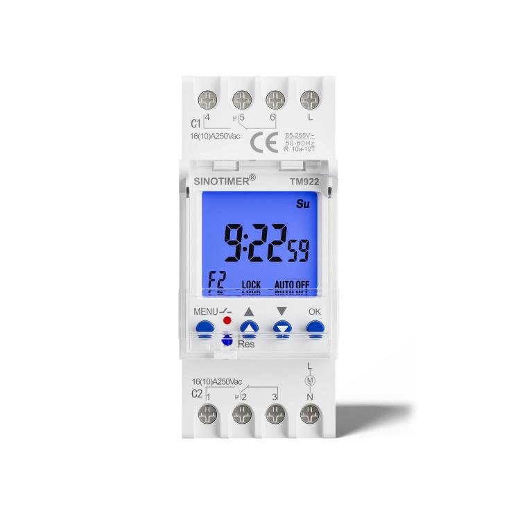 SINOTIMER  TM922-K 85-265V 16A 2-Way Dual-Channel Second Control 7-Day Timing Switch Module DIN Mounted Timer