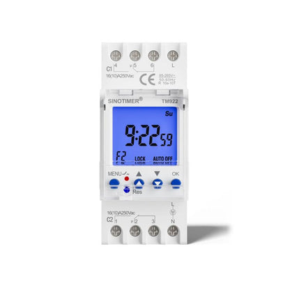 SINOTIMER  TM922-K 85-265V 16A 2-Way Dual-Channel Second Control 7-Day Timing Switch Module DIN Mounted Timer