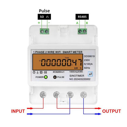 SINOTIMER DDS6619-047 100A Without Switch Single-phase Tuya WiFi Energy Meter AC 220V